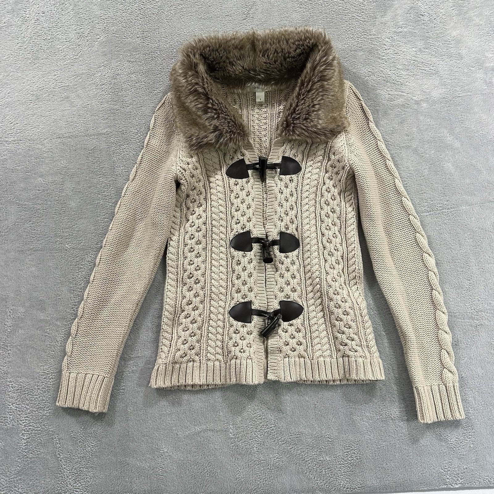 Dressbarn Knit Sweater Loop Women Small Beige Faux Fur Vintage Y2k